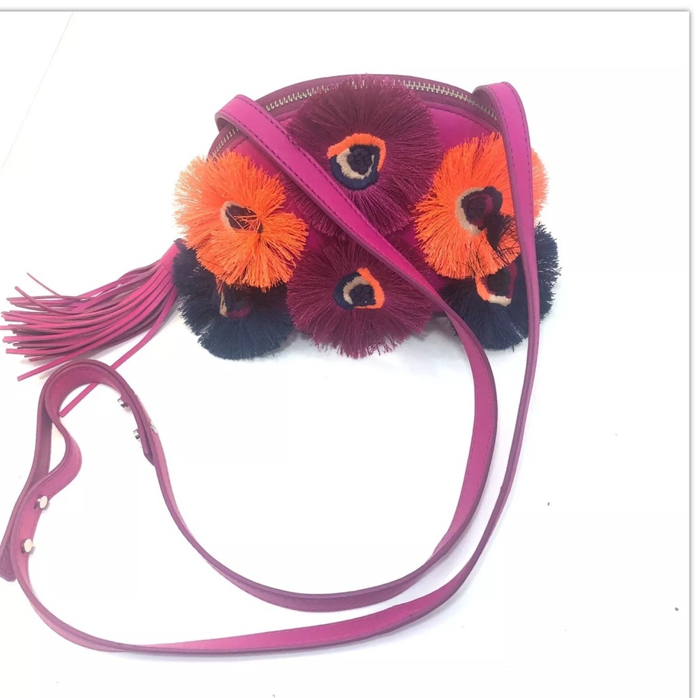 Randall Loeffler Flower Pink Orange Crossbody Purse Bag Embroidery Leather Small